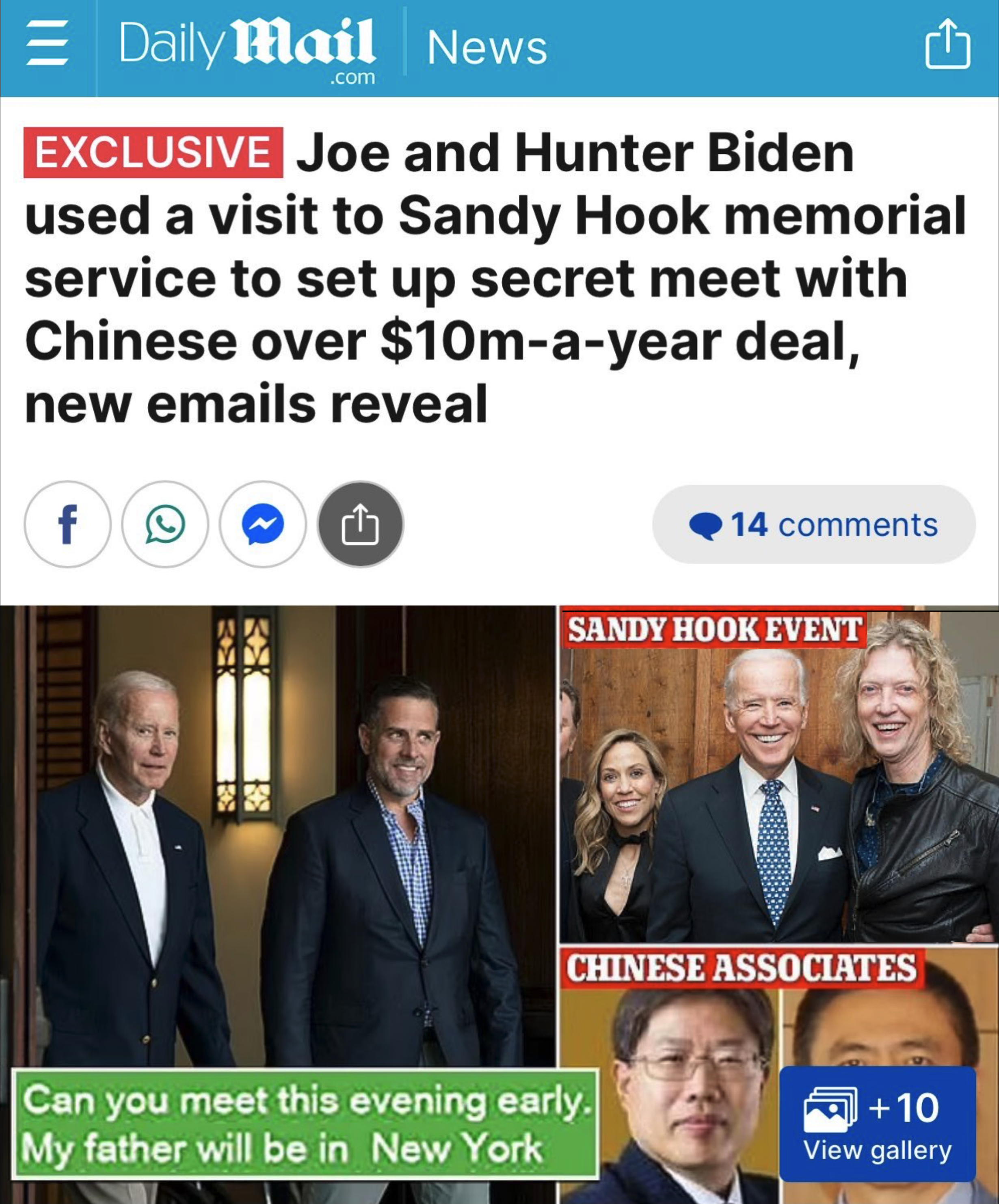 Joe Biden used Sandy Hook Memorial to meet with the Chinese to set up a $10 million/year deal for his family